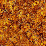 Queen's Garden 108-inches Quilter's Cotton Fabric By the Yard #14 Brown Gold Flowering Plants