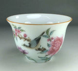 60ml Chinese Jingdezhen Famille Rose Magpie Peony Flower Design Tea Cup Peony