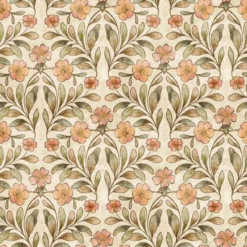 Cotton Tails Floral Cream Cotton Fabric Flowering Plants