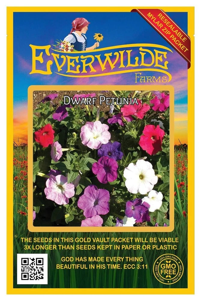 2000 Mixed Dwarf Petunia Wildflower Seeds - Everwilde Farms Mylar Seed Packet Garden Plants