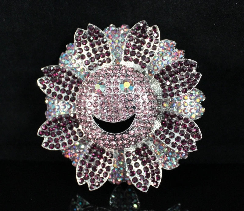 3.5-INCH PURPLE SUNFLOWER FLOWER AUSTRIAN RHINESTONE CRYSTAL BROOCH PIN B1868P Sunflower