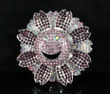 3.5-INCH PURPLE SUNFLOWER FLOWER AUSTRIAN RHINESTONE CRYSTAL BROOCH PIN B1868P Sunflower