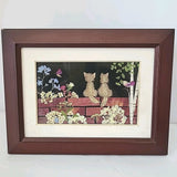 Pressed Flowers And Cats Framed 8.5"x6 5" Home Decor Dried Flower