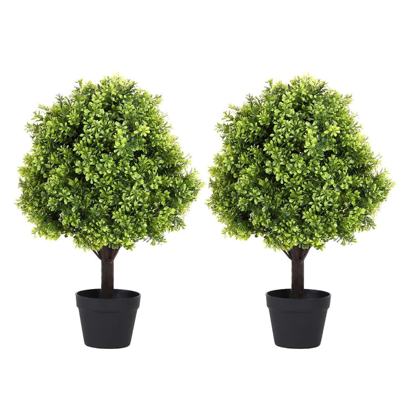 27.6''T 16''W Artificial Trees for Outdoors Set of 2 Potted Plants Boxwood To... Green Plant