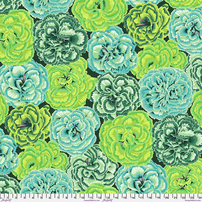 Picotee Carnations, Green - Kaffe Fassett Collective Quilt Fabric 100% Cotton Yd Flowering Plants