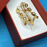 VTG Italian signed 18k 750 yellow gold coral lily of valley flower Brooch 4+g Lily