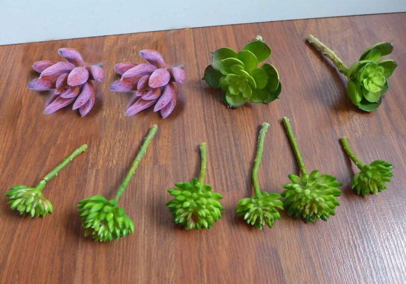 Miniature Artificial Set of 10 Plastic Grass Succulents Plants Green Plant