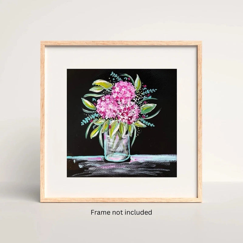 Pink Hydrangeas Floral Bouquet VLP Original Hand Painted Acrylic 8x8Ó Art Paper Hydrangea