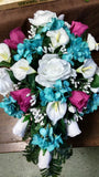 LARGE WEDDING SILK  BOUQUET WHITE CALA LILY TEAL & MAGENTA & BOUT RUSH AVAILABLE Bouquet