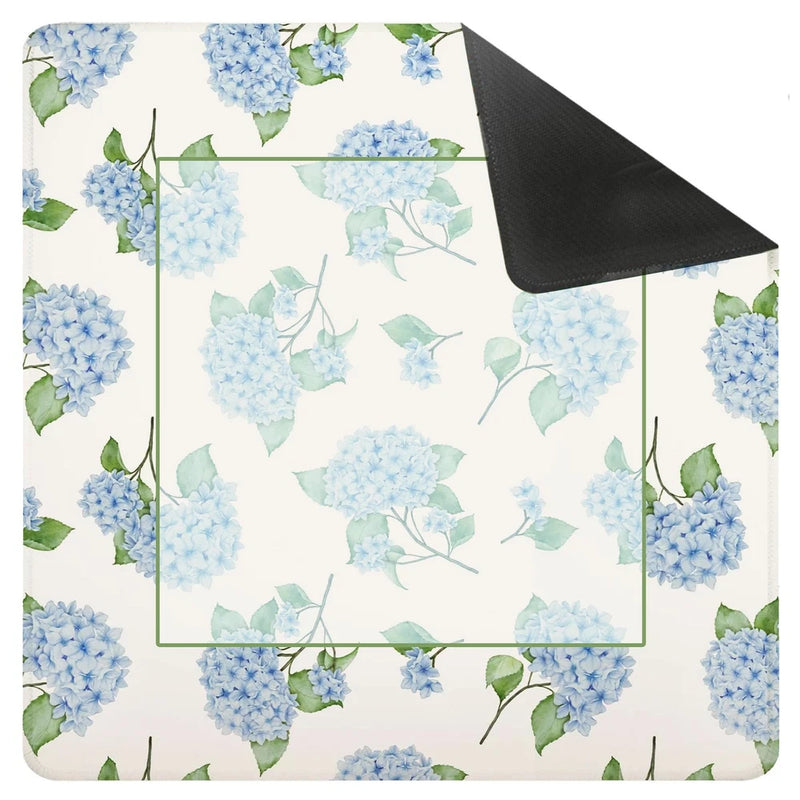 Blue Hydrangea Flower Mahjong Mat for Table 31.5 x 31.5 in, Grandmillennial B... Hydrangea