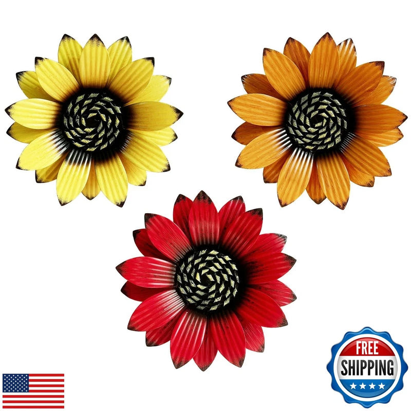 WKHOMEDECO Sunflower Outdoor Metal Wall Art - 3Pack 9" Metal Flowers Wall Dec Sunflower