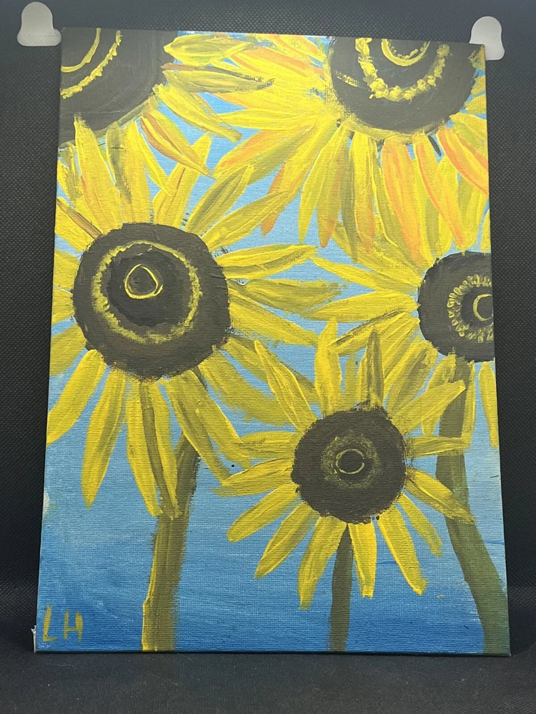 Original sunflower painting on canvas with yellow blooms and dark circular centers