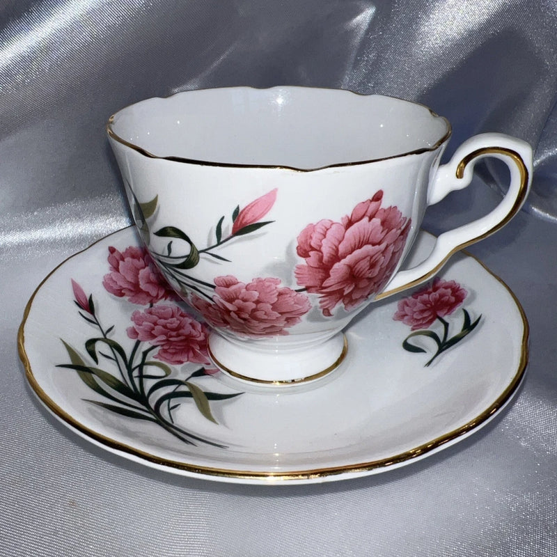 VTG PINK CARNATION Royal Stafford floral England Bone China Tea cup & saucer Carnation