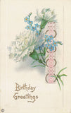 Vintage Stecher Litho Birthday Greetings Postcard White Carnation Forget-Me-Nots Carnation