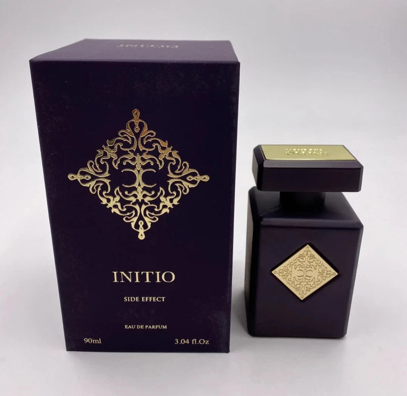 Initio Side Effect eau de parfum in dark purple presentation box and matching bottle