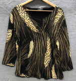 Vintage Brittany Black Women Blouse 3X Black Gold Leopard Feather Pampas Grass Pampas Grass
