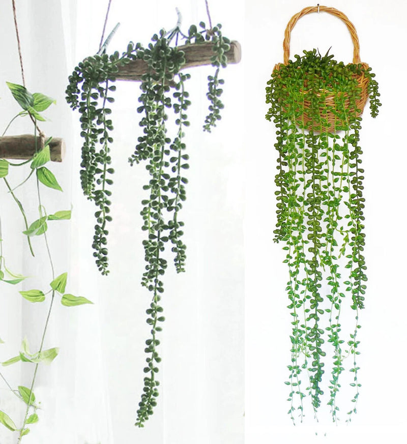3 Pcs Beans Rattan Hangings Wall Artificial Plant Faux Plastic Vine Green Plant