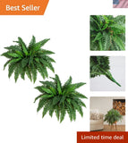 Set of 2 Majestic 40Ó Artificial Boston Ferns - Maintenance-Free Indoor Greenery Green Plant
