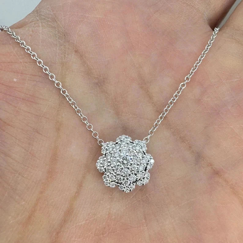 0.57Ct Round Cut Moissanite Sunflower Pendant 14K White Gold Plated Free Chain Sunflower