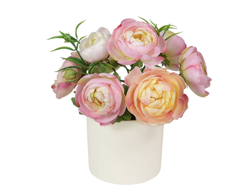 Mainstays 7" Artificial Pink Ranunculus in Cream Pot, for Indoor Use Ranunculus