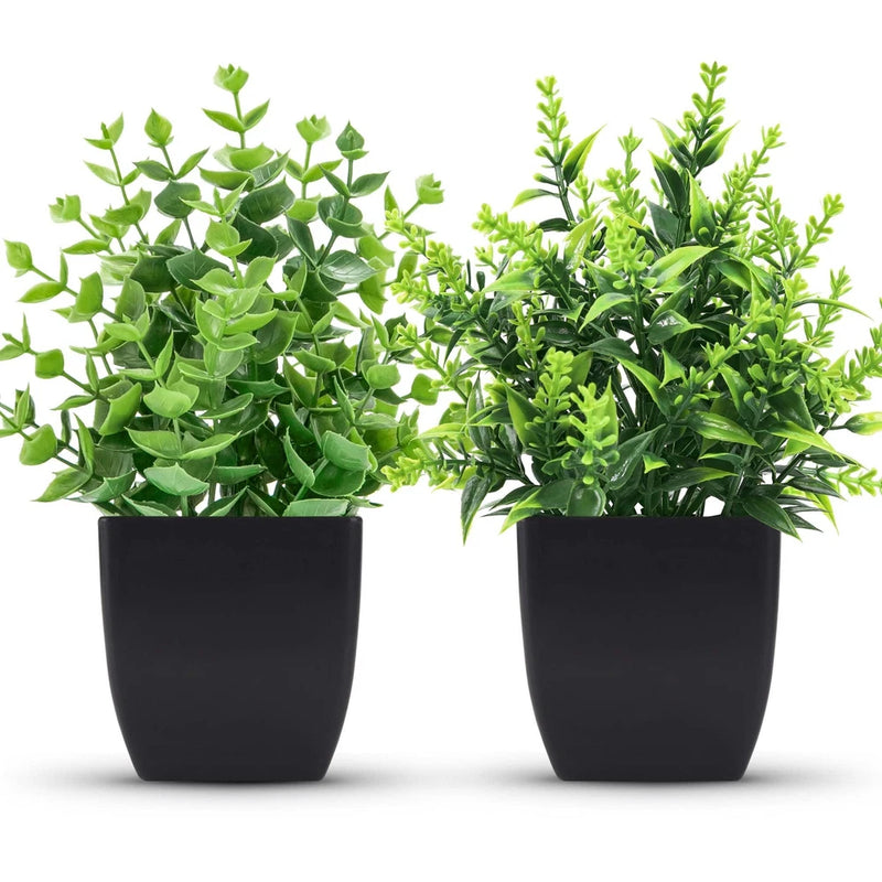2 Pack Small Fake Black Plants for Home Bedroom Bathroom Kitchen Decor Green Plant