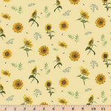 Honey Bees & Flowers Please Sunflowers Yellow Cotton  Fabric C15133 By Half Yard Sunflower