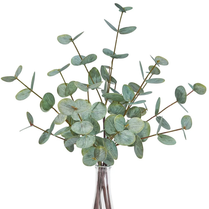 Artificial eucalyptus stems with green leaves, 6-piece faux plant bundle