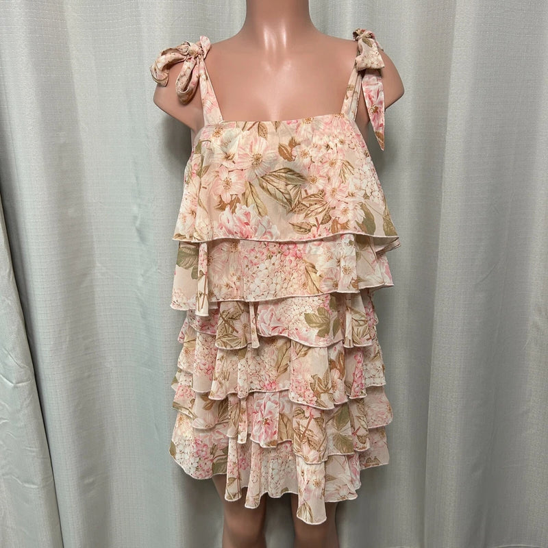 Show Me Your Mumu Rowen Ruffle Mini Dress Women's Size M Hydrangea Blooms Floral Hydrangea