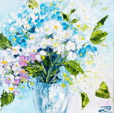 Original Oil Art Impasto Hydrangea Painting Flowers in Vase Christmas Gifts 6x6" Hydrangea