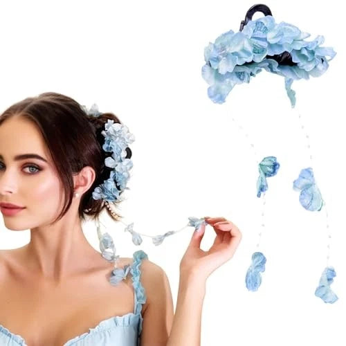 Blue Hydrangea Flower Hair Clip Dangling Flower Hair Accessories Bohemian Hydrangea