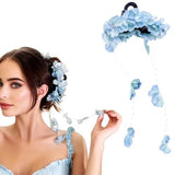 Blue Hydrangea Flower Hair Clip Dangling Flower Hair Accessories Bohemian Hydrangea