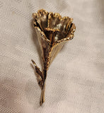 Vintage ART Signed Brooch Lily Flower Stemmed Bronze Goldtone Lily