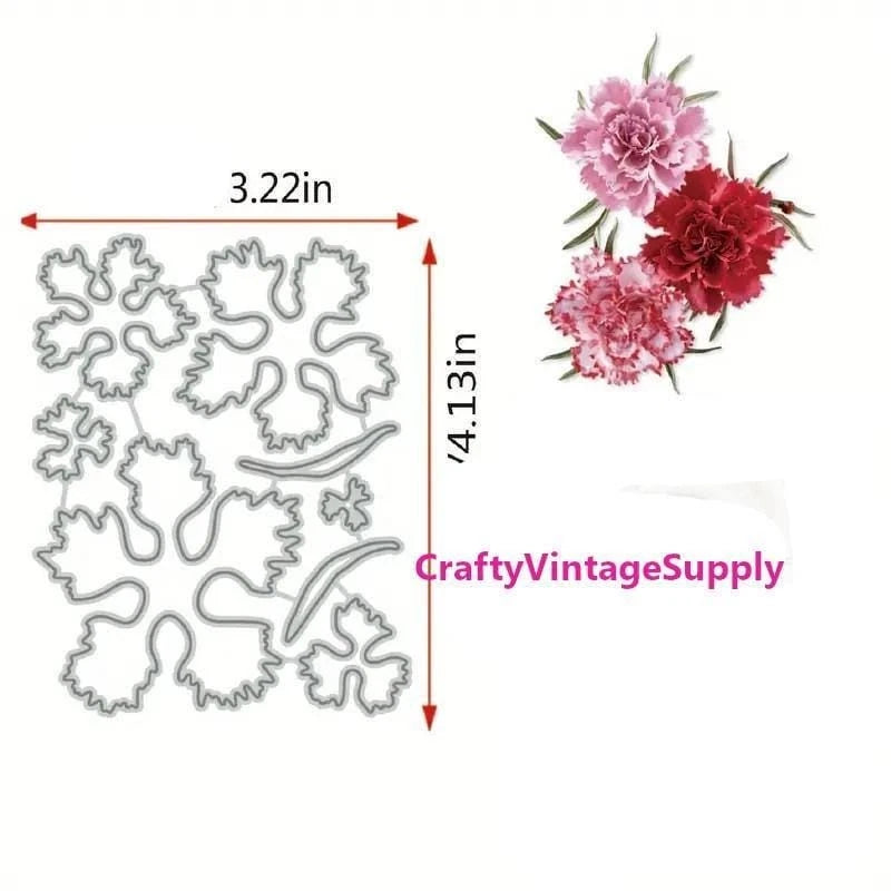 Carnation flower layering metal cutting die set with multiple petal outlines and stems