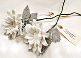 Two Porcelain Ceramic White Stemmed Flowers With Silver Leaves Sunflower