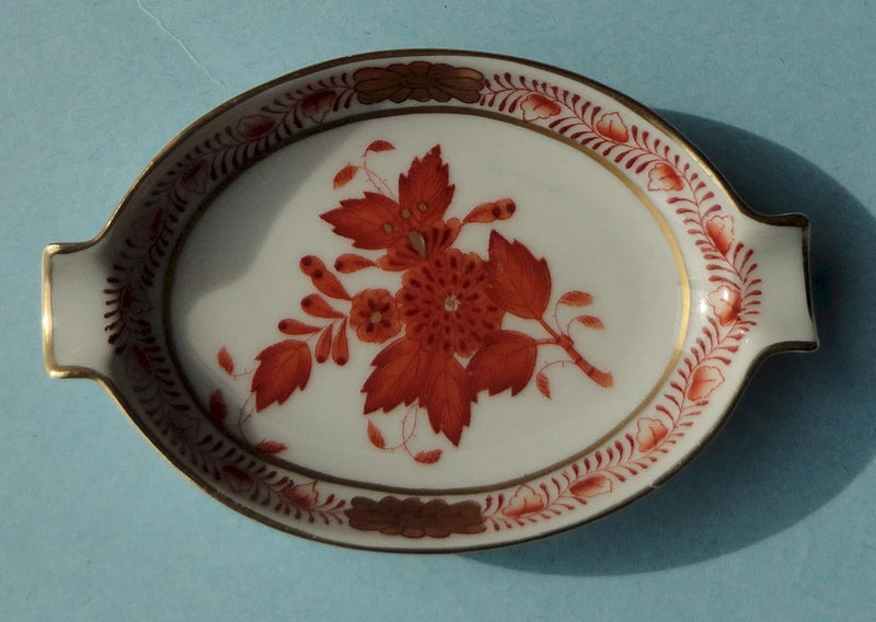 HEREND CHINESE BOUQUET ORANGE RUST Antique Porcelain PEONY Flower Decor ASHTRAY Peony