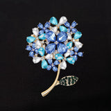 Women's Blue Crystal Rhinestone Hydrangea Flower Brooch Pin Hydrangea
