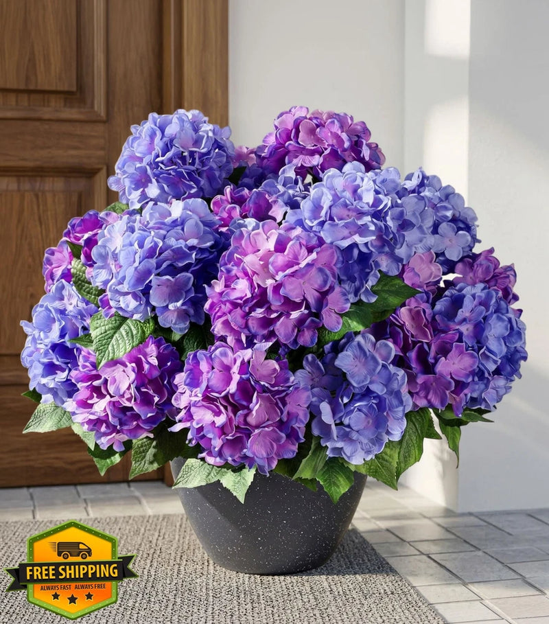 Ivydale 4pc Purple Blue Hydrangea Artificial Flowers UV Resistant Fake Silk Hydrangea