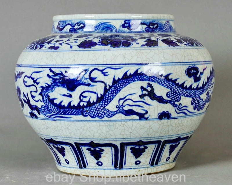 Blue-and-white porcelain lidded jar with dragon and cloud pattern