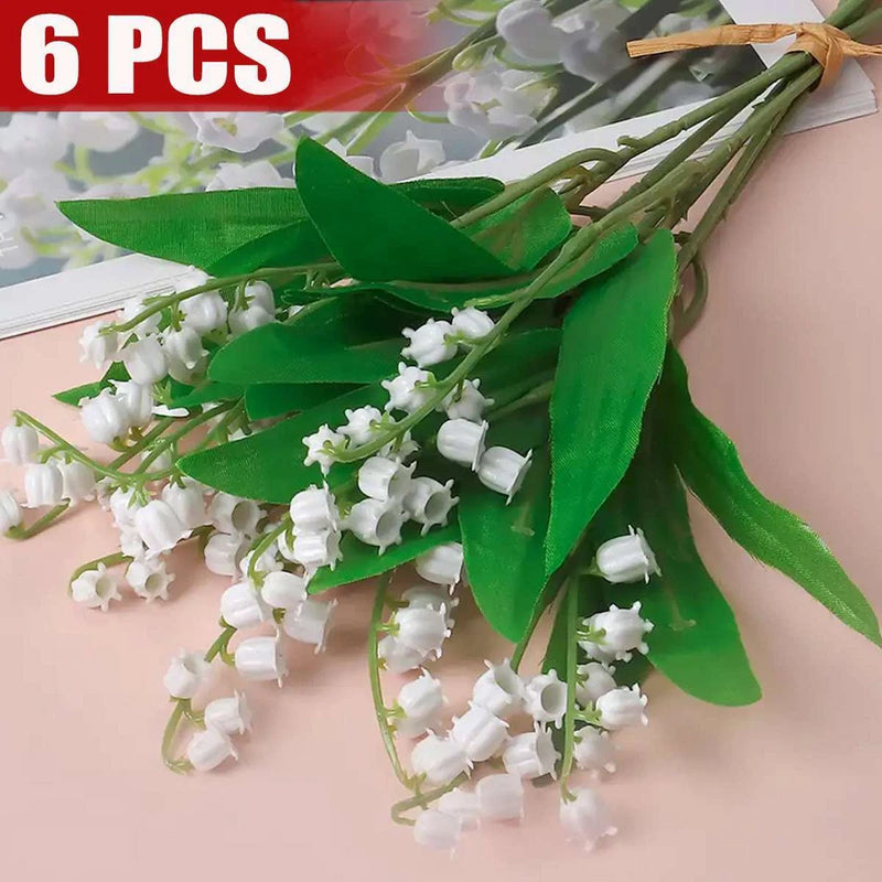 6Pcs/Bundle White Lily of the Valley Fake Plants Artificial Flower Home Decor us Bouquet