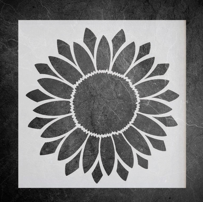 Sunflower plastic reusable stencil, bold dark sunflower pattern with circular center
