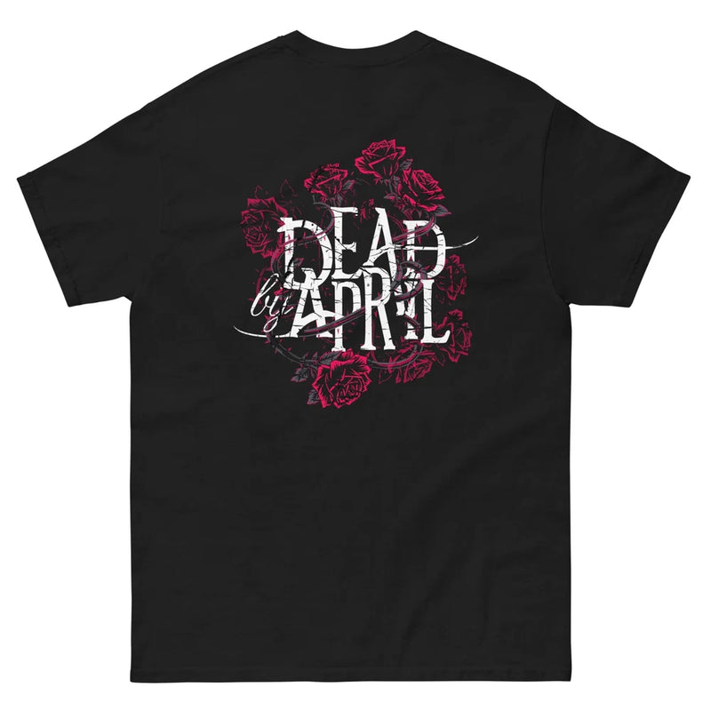 DEAD BY APRIL black unisex band roses graphic T-shirt with red rose logo front