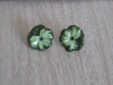 Hand Painted/ Hand Made Ceramic? Clay? Green Peony Flower Stud Earrings 0.75" Peony