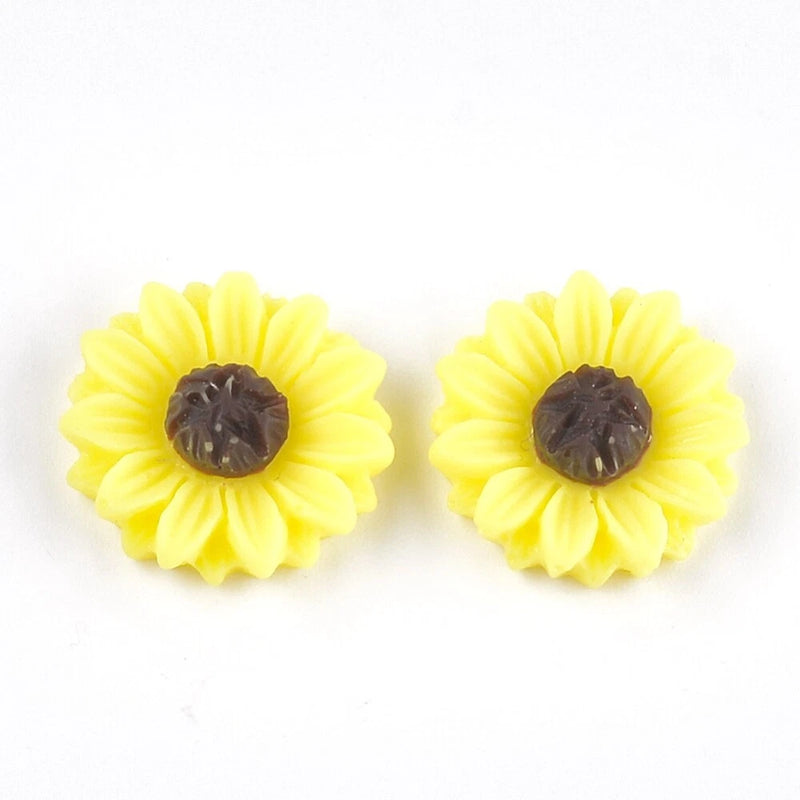 10 pcs Sunflower Embellishment Cabochons Flowers - 15mm - Yellow Sunflower