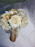 LARGE WEDDING BOUQUET CHAMPAGNE IVORY & BURLAP  ANY COLOR_ & RUSH AVAIL Bouquet