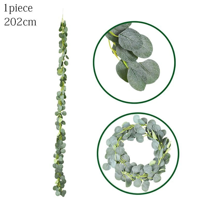 2 Meter Artificial Plant Green Leaves Hanging Eucalyptus Leaf Home Garden Decor Green Plant