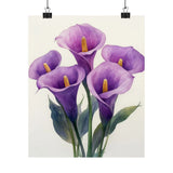 Boho Purple Calla Lilies Flower Art Print Poster, Minimalist Floral Wall Art 4 Lily
