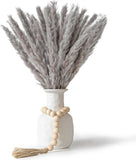 17 inch Tall 30 pcs Gray Pampas Grass with Wooden Elegant BOHO Beads - No Vase Pampas Grass