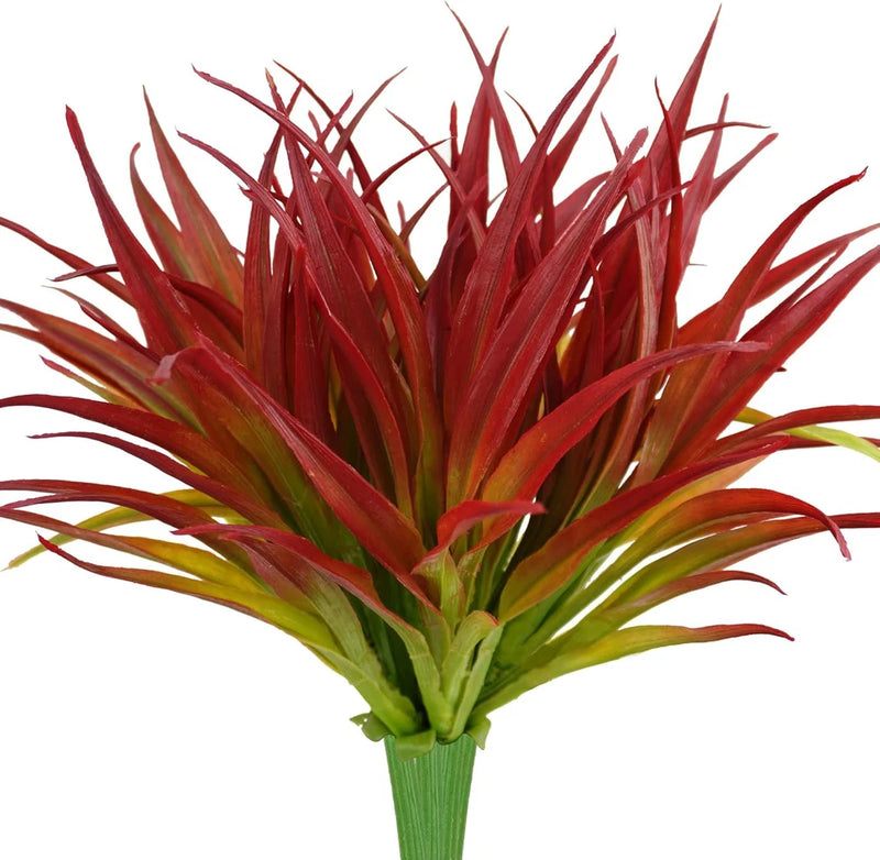 6Pcs Artificial Grass Fake Plants 17.3in Outdoor 6 Pcs, Light Red &Green Green Plant