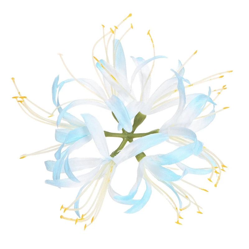 Light blue artificial spider lily flower head with layered petals and yellow stamens