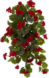 Set of 2 UV Resistant 29" Red Geranium Hanging Plants for Indoor/Outdoor Decor Green Plant